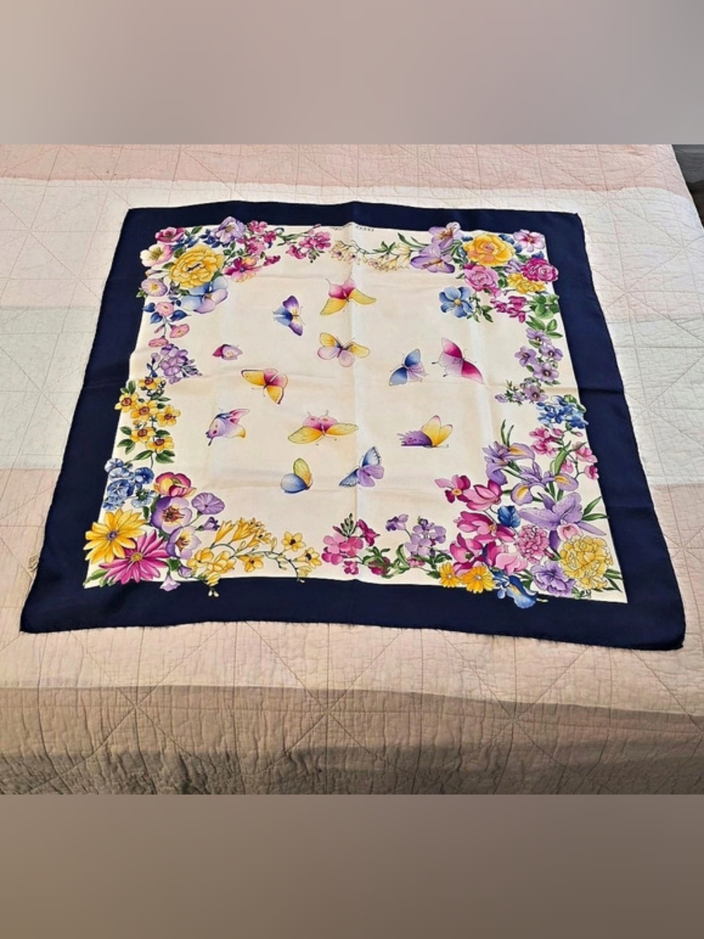 Vintage Gucci Silk Floral & Butterfly Scarf